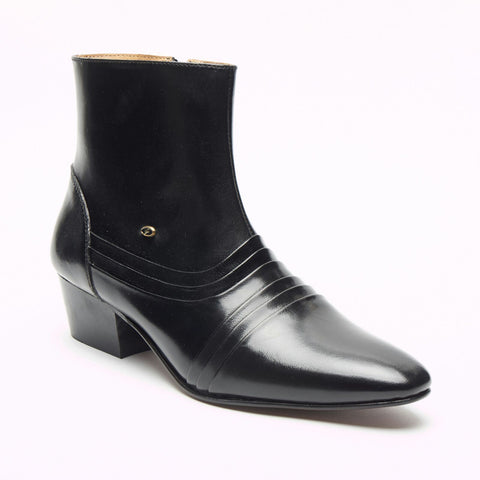 Mens Formal Lucini Leather Line Cuban Heel Black Wedding Ankle Boots Zip Up - BOOTSANDLEATHER