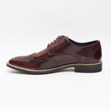 Lucini Formal Men Burgundy Leather Formal Lace-Up Brogues Shoes Wedding Office - BOOTSANDLEATHER