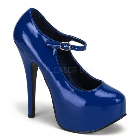 Bordello Teeze 07 Ladies Blue Concealed Shoes Platform Satin Heel Pump - BOOTSANDLEATHER