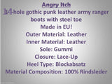 Angry Itch 14 Hole Punk Black Patent Leather Army Ranger Boots Steel Toe Zip - BOOTSANDLEATHER