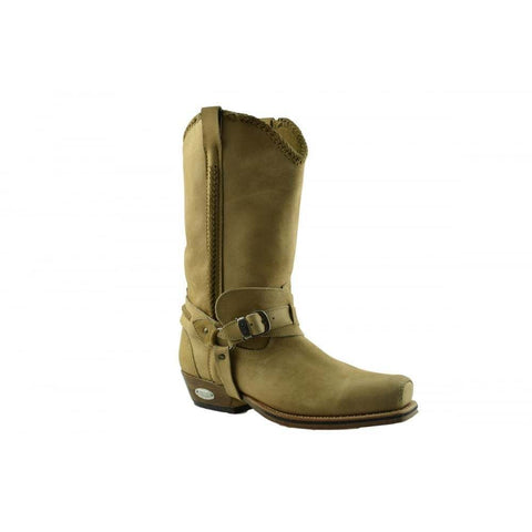Loblan 548 Tan Beige Leather Mens Cowboy Boots Biker Square Chisel Toe Western - BOOTSANDLEATHER