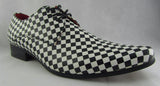 Rossellini Chessmaster Mens Shoes White Black Chess Lace Up Pointed - BOOTSANDLEATHER