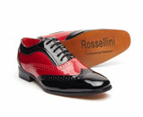 Rossellini Borsalino Mens Shoes Lace Up Brogue Black Red Pointed Casual Shoe - BOOTSANDLEATHER