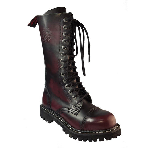 Angry Itch 14 Hole Burgundy Red Leather Combat Boots Ranger Steel Toe Punk Zip - BOOTSANDLEATHER