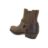 Loblan 096 Brown Leather Cowboy Ankle Boots Biker Western Square Chisel Toe Boot - BOOTSANDLEATHER