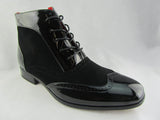 Rossellini Montez Men Black Suede Patent Brogues Ankle Boots Leather Lined Heel - BOOTSANDLEATHER