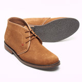 Lucini Men Brown Cognac Suede Lace Up Desert Chukka 3 Eyelet Boots Chisel Toe - BOOTSANDLEATHER