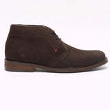 Lucini Men Brown Suede Coffe Lace Up Desert Chukka 3 Eyelet Boots Chisel Toe - BOOTSANDLEATHER