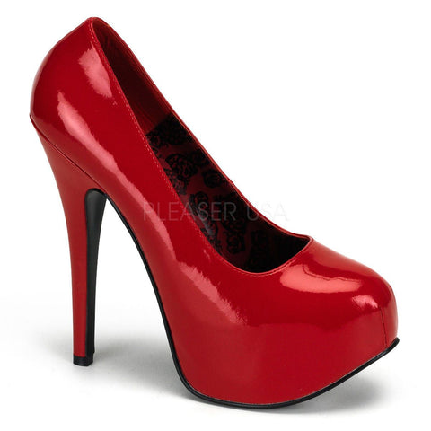 Bordello Teeze 06 Ladies Red Concealed Shoes Platform Satin Heel Pump - BOOTSANDLEATHER