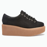 Truffle Dino 01 Black Creepers Lace Up Platforms Ladies Trainers Shoes - BOOTSANDLEATHER