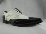 Rossellini Prato Z2 Mens Shoes Lace Up Brogue Black White Pointed Casual Shoe - BOOTSANDLEATHER