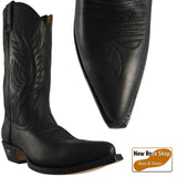 Loblan 194 Black Waxy Leather Cowboy Boots Hand Made Classic Unisex Western 0194 - BOOTSANDLEATHER