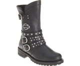 Harley Davidson Adrian Ladies Biker Boots Black Leather Triple Buckle Motorbike - BOOTSANDLEATHER