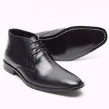 Lucini Men Black Leather Lace Up Desert Chukka 3 Eyelet Boots Chisel Toe - BOOTSANDLEATHER