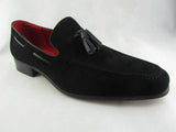 Rossellini Jersey Mens Moccasin Shoes Black Faux Suede Loafer Tussle - BOOTSANDLEATHER