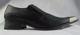 Rossellini Benitez Mens Shoes Black Leather Lined Metal Pointed Rock Shoe - BOOTSANDLEATHER