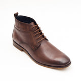 Lucini Formal Men Brown Leather Formal Heels Lace-Up Boots Wedding Office - BOOTSANDLEATHER