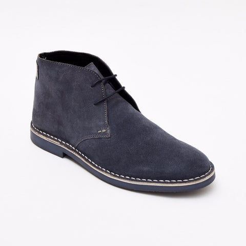 Lucini Men Blue Navy Suede Lace Up Desert Chukka 2 Eyelet Boots Chisel Toe - BOOTSANDLEATHER