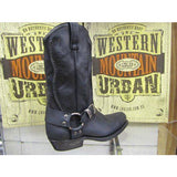 Loblan 641 Black Waxy Leather Mens Cowboy Boots Classic Biker Western - BOOTSANDLEATHER