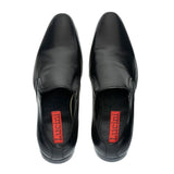 Lucini Formal Men Black Leather Heels Smart Shoes Slip On Wedding Loafer - BOOTSANDLEATHER