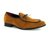 Rossellini Jude Mens Moccasin Shoes Tan Black Faux Suede Loafer Tussle - BOOTSANDLEATHER