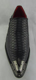 Rossellini Benitez Mens Shoes Black Leather Lined Metal Pointed Rock Shoe - BOOTSANDLEATHER