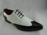 Rossellini Prato Z2 Mens Shoes Lace Up Brogue Black White Pointed Casual Shoe - BOOTSANDLEATHER