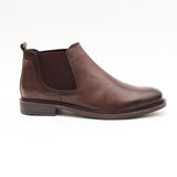 Lucini Formal Men Brown Leather Formal Chelsea Slip-On Boots Wedding Office - BOOTSANDLEATHER