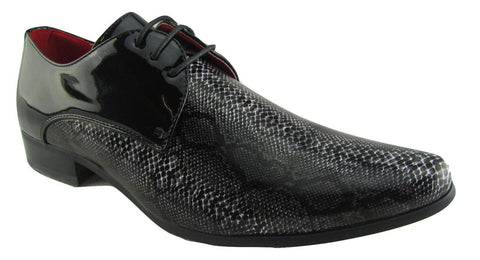 Rossellini Retalino Mens Shoes Black Faux Snake Black Patent Lace Up Pointed - BOOTSANDLEATHER