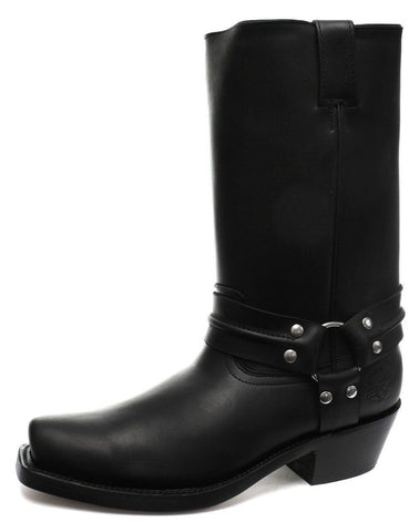 Grinders Harness Hi Black Western Leather Biker Boots High Cowboy Boots - BOOTSANDLEATHER