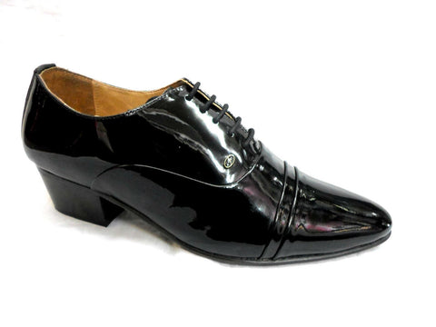 Lucini Formal Mens Cuban Heels Real Leather Lace Up Wedding Shoes Black Patent - BOOTSANDLEATHER