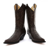 Grinders Carolina Crocodile Brown Western Leather Boots Pointed Toe - BOOTSANDLEATHER