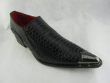 Rossellini Benitez Mens Shoes Black Leather Lined Metal Pointed Rock Shoe - BOOTSANDLEATHER