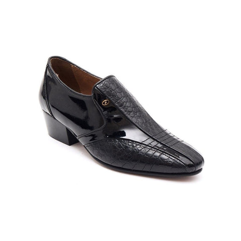 Lucini Mens Formal Cuban Heels Croc Leather Slip On Wedding Shoes Black Patent - BOOTSANDLEATHER
