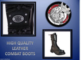 Angry Itch 14 Hole Gothic Punk Black Buckle Leather Ranger Boots Steel Toe Zip - BOOTSANDLEATHER