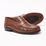 Lucini Formal Men Tan Brown Leather Moccasin Heels Shoes Slip On Casual Loafer - BOOTSANDLEATHER