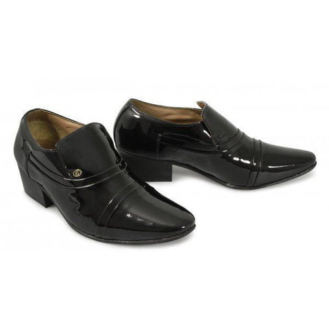 Lucini Formal Mens Cuban Heels Real Leather Slip On Wedding Shoes Black Patent - BOOTSANDLEATHER