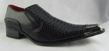 Rossellini Benitez Mens Shoes Black Leather Lined Metal Pointed Rock Shoe - BOOTSANDLEATHER