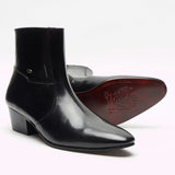 Mens Formal Lucini Leather Cuban Heel Black Wedding Ankle Boots Zip Up - BOOTSANDLEATHER