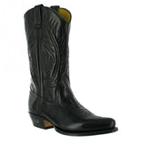 Loblan 194 Western Boots Black Shiny Leather Cowboy Boots Classic Biker - BOOTSANDLEATHER