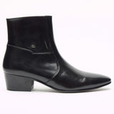 Mens Formal Lucini Leather Cuban Heel Black Wedding Ankle Boots Zip Up - BOOTSANDLEATHER