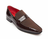 Rossellini Monzese Mens Shoes Brown Faux Shiny Leather Wedding Moccasin Loafer - BOOTSANDLEATHER