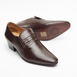 Lucini Formal Mens Moccasin Cuban Heels Leather Slip On Wedding Shoes Brown - BOOTSANDLEATHER