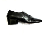 Lucini Formal Mens Cuban Heels Cross Leather Slip On Wedding Shoes Black - BOOTSANDLEATHER