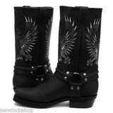 Grinders New Unisex Bald Eagle Boot Black Biker Cowboy Western Leather Boots - BOOTSANDLEATHER