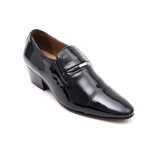 Lucini Mens Formal Cuban Heels Real Leather Slip On Wedding Shoes Black Patent - BOOTSANDLEATHER