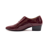 Lucini Mens Formal Cuban Heels Leather Lace Up Wedding Shoes Bordo Patent - BOOTSANDLEATHER