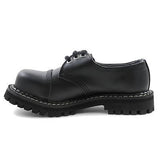 New Angry Itch Black Leather Unisex Shoes 3 Eyelets Steel Cap Combat Punk Rock - BOOTSANDLEATHER