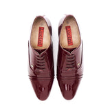 Lucini Mens Formal Cuban Heels Leather Lace Up Wedding Shoes Bordo Patent - BOOTSANDLEATHER