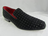 Rossellini Baldoria Mens Shoes Black Faux Suede Studded Heel Loafer Mocasin - BOOTSANDLEATHER